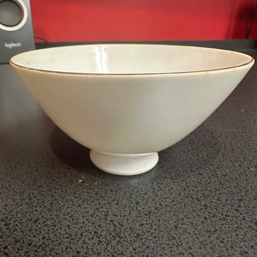 Vintage Porcelain Japanese Rice Bowl Red Crowned Crane Design 4.5 Inch Round